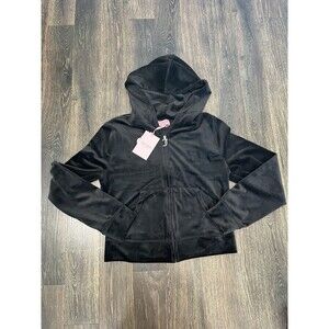 Juicy Couture Classic Women's Velour Black Jacket Rhinestone Bling Size M NWT